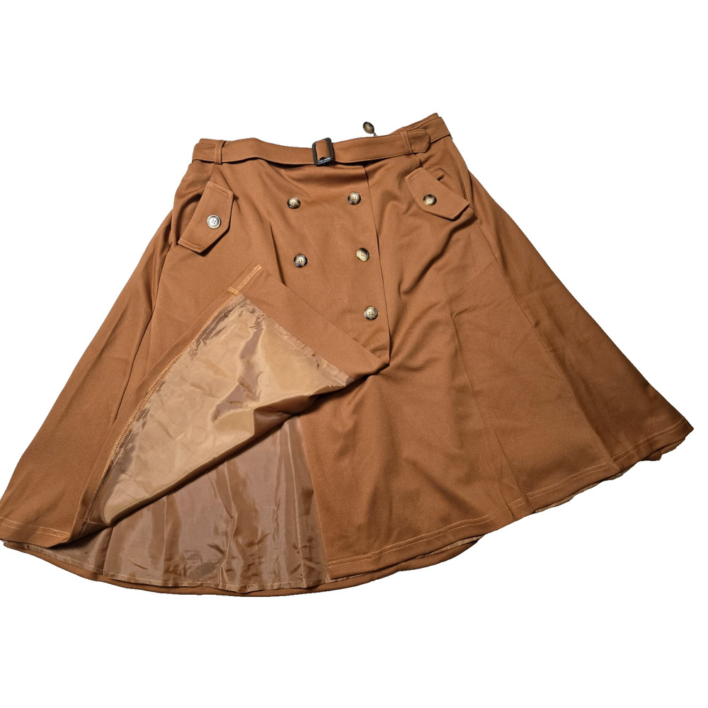 Tulip B Midi A-Line Skirt Belted Double Breasted Button Front & Pockets Large - Picture 5 of 7